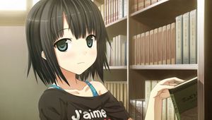 Preview wallpaper girl, anime, books, library