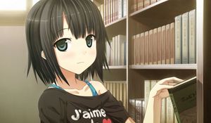 Preview wallpaper girl, anime, books, library