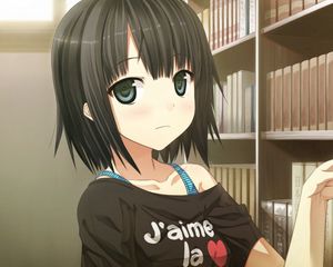 Preview wallpaper girl, anime, books, library