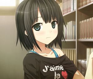 Preview wallpaper girl, anime, books, library