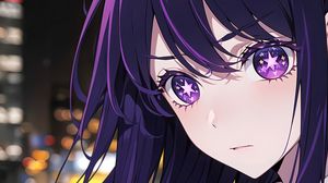 Preview wallpaper girl, anime, eyes, stars, purple