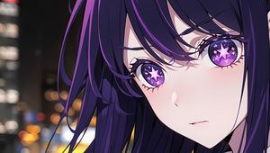 Preview wallpaper girl, anime, eyes, stars, purple