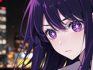 Preview wallpaper girl, anime, eyes, stars, purple