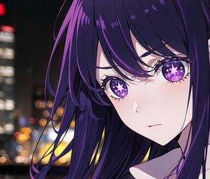 Preview wallpaper girl, anime, eyes, stars, purple