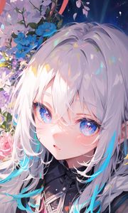 Preview wallpaper girl, anime, flowers, art