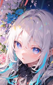 Preview wallpaper girl, anime, flowers, art