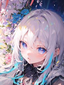 Preview wallpaper girl, anime, flowers, art