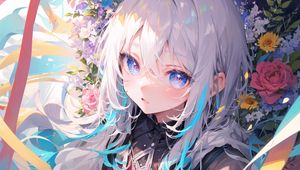 Preview wallpaper girl, anime, flowers, art
