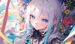 Preview wallpaper girl, anime, flowers, art