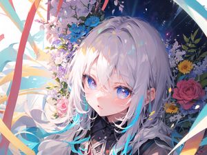 Preview wallpaper girl, anime, flowers, art