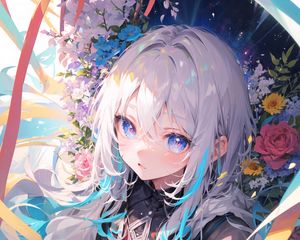 Preview wallpaper girl, anime, flowers, art