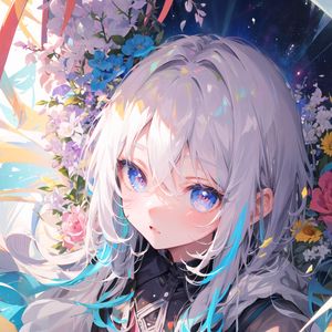 Preview wallpaper girl, anime, flowers, art