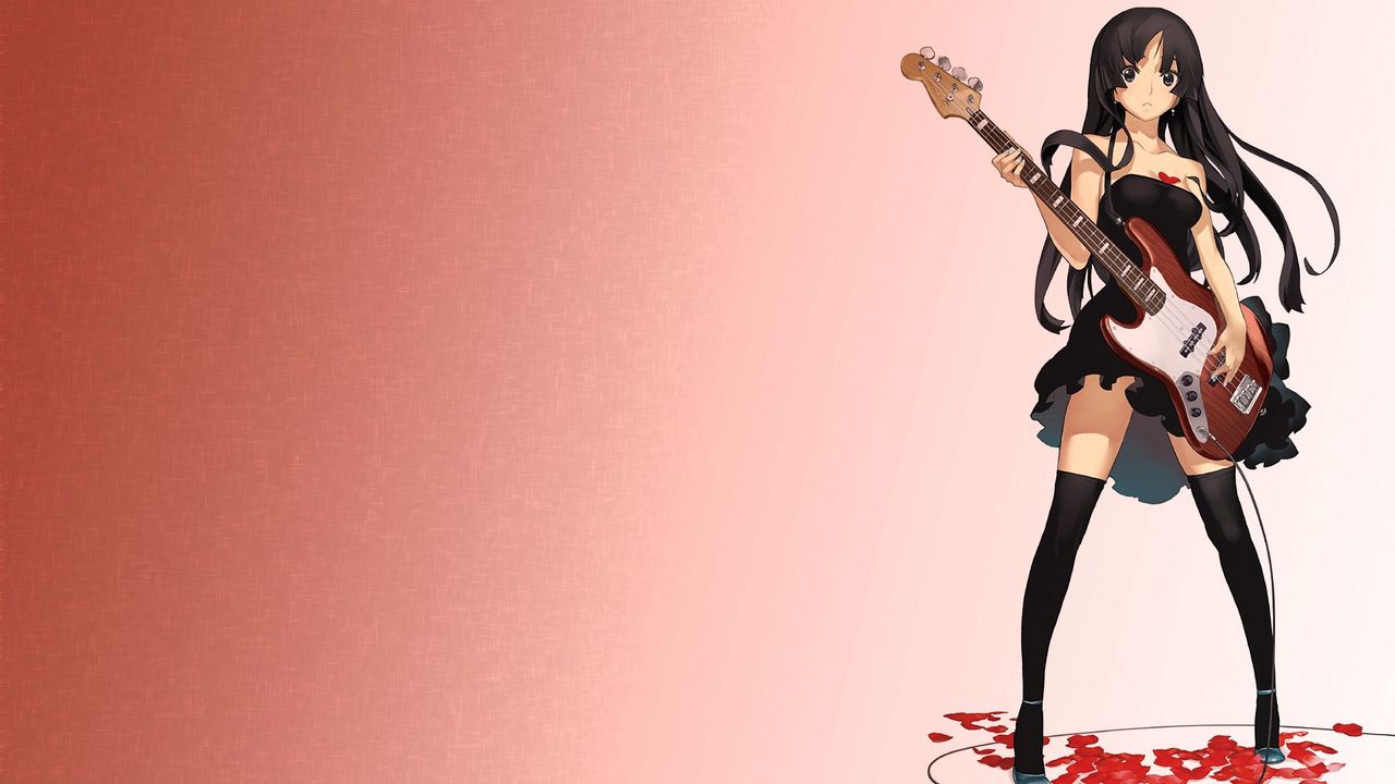 Wallpaper girl, anime, guitar, musician, rock