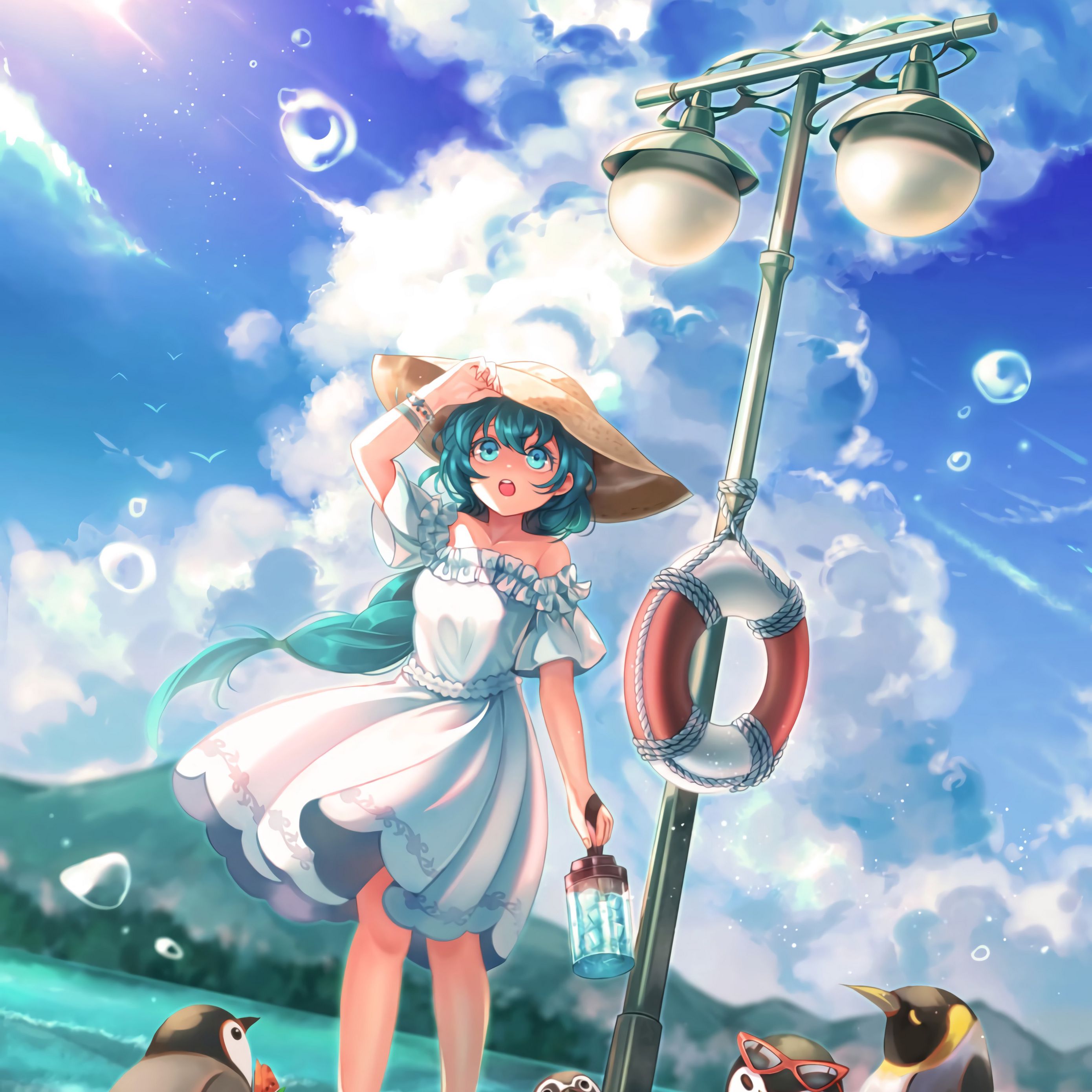 Download Wallpaper 2780x2780 Girl Anime Hat Dress Penguins Art Ipad Air Ipad Air 2 Ipad 3 Ipad 4 Ipad Mini 2 Ipad Mini 3 Ipad Mini 4 Ipad Pro 9 7 For Parallax Hd Background