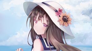 Preview wallpaper girl, anime, hat, bag, dress, art