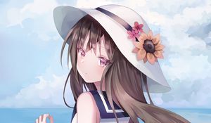Preview wallpaper girl, anime, hat, bag, dress, art