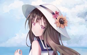 Preview wallpaper girl, anime, hat, bag, dress, art