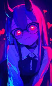 Preview wallpaper girl, anime, horns, glasses, hearts, art