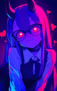 Preview wallpaper girl, anime, horns, glasses, hearts, art