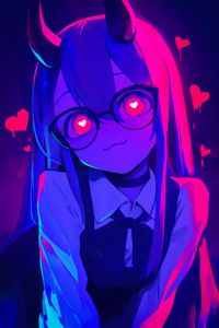 Preview wallpaper girl, anime, horns, glasses, hearts, art