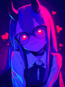 Preview wallpaper girl, anime, horns, glasses, hearts, art