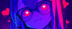 Preview wallpaper girl, anime, horns, glasses, hearts, art