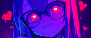 Preview wallpaper girl, anime, horns, glasses, hearts, art