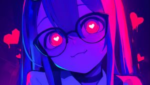 Preview wallpaper girl, anime, horns, glasses, hearts, art