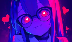 Preview wallpaper girl, anime, horns, glasses, hearts, art