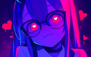 Preview wallpaper girl, anime, horns, glasses, hearts, art