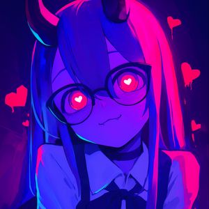 Preview wallpaper girl, anime, horns, glasses, hearts, art