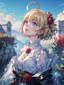 Preview wallpaper girl, anime, roses, flowers