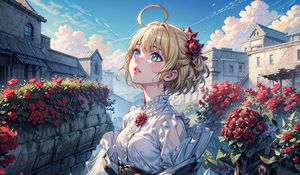 Preview wallpaper girl, anime, roses, flowers