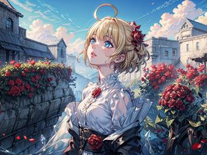 Preview wallpaper girl, anime, roses, flowers