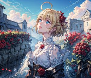 Preview wallpaper girl, anime, roses, flowers