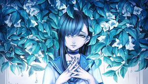 Preview wallpaper girl, anime, sadness, leaves, art