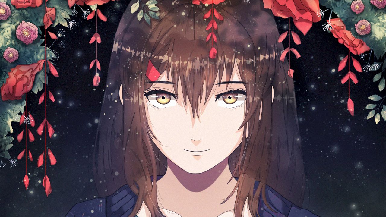 Wallpaper girl, anime, smile, sweet, flowers
