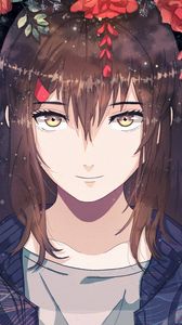 Preview wallpaper girl, anime, smile, sweet, flowers