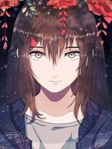 Preview wallpaper girl, anime, smile, sweet, flowers