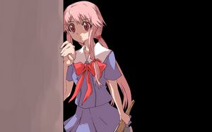 Preview wallpaper girl, anime, stick, fear, wall, ready