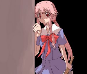 Preview wallpaper girl, anime, stick, fear, wall, ready