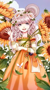 Preview wallpaper girl, anime, sunflowers, art