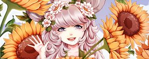 Preview wallpaper girl, anime, sunflowers, art