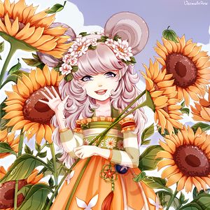 Preview wallpaper girl, anime, sunflowers, art