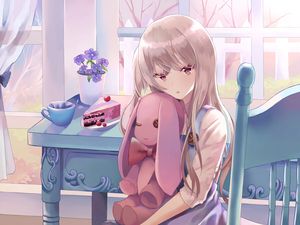 Preview wallpaper girl, anime, toy, cake, outfit