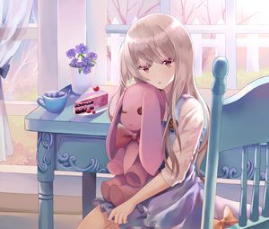 Preview wallpaper girl, anime, toy, cake, outfit