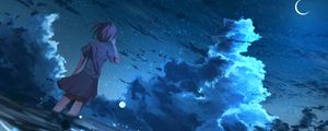 Preview wallpaper girl, anime, wind, night, stars, art