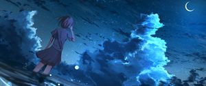 Preview wallpaper girl, anime, wind, night, stars, art