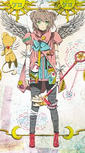 Preview wallpaper girl, anime, wings, art, sun