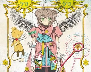 Preview wallpaper girl, anime, wings, art, sun